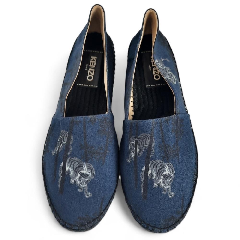 New KENZO PARIS Jungle Tiger Graphics Blue Jute Canvas Espadrilles Spain Fla…